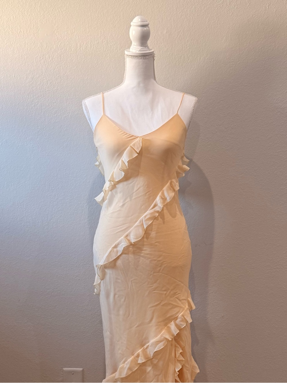 Birdy Grey Soft Cream Ruffle Maxi Slip Dress